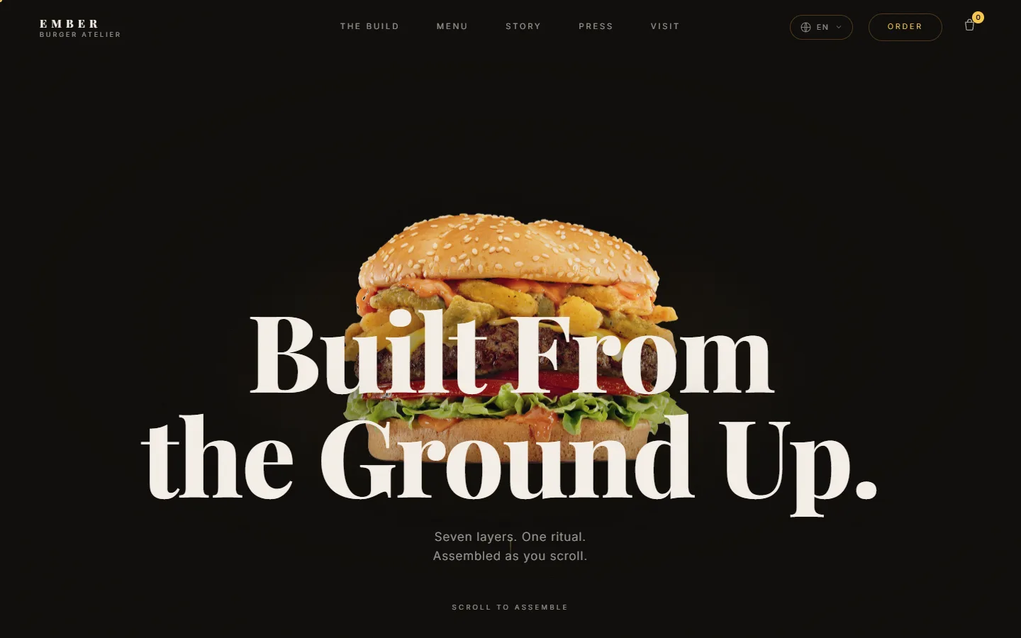 Burger house scroll story, home page